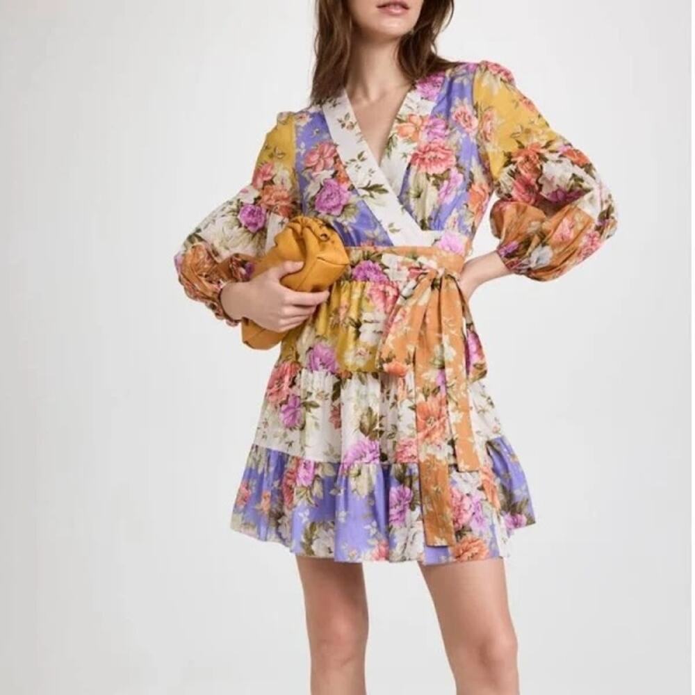 Zimmermann Women's White Pattie Wrap Mini Dress Floral Multicolor NWT